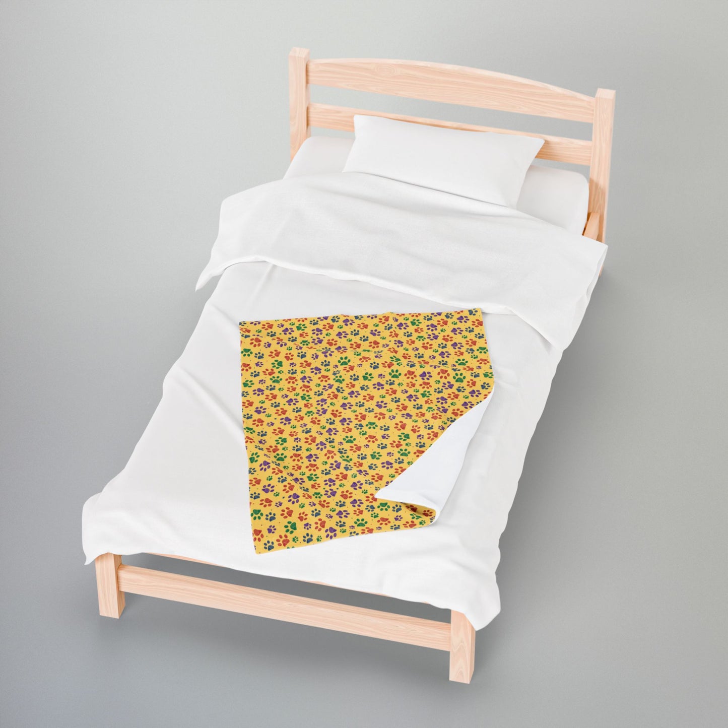 Red, Green & Purple Ohio Paw Prints Yellow Velveteen Plush Blanket