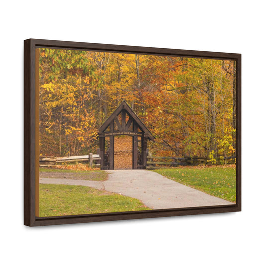 Seven Bridges Trail’s Covered Bridge at Grant Park in South Milwaukee Wisconsin, Photography Horizontal Framed Canvas Wrap Wall Art