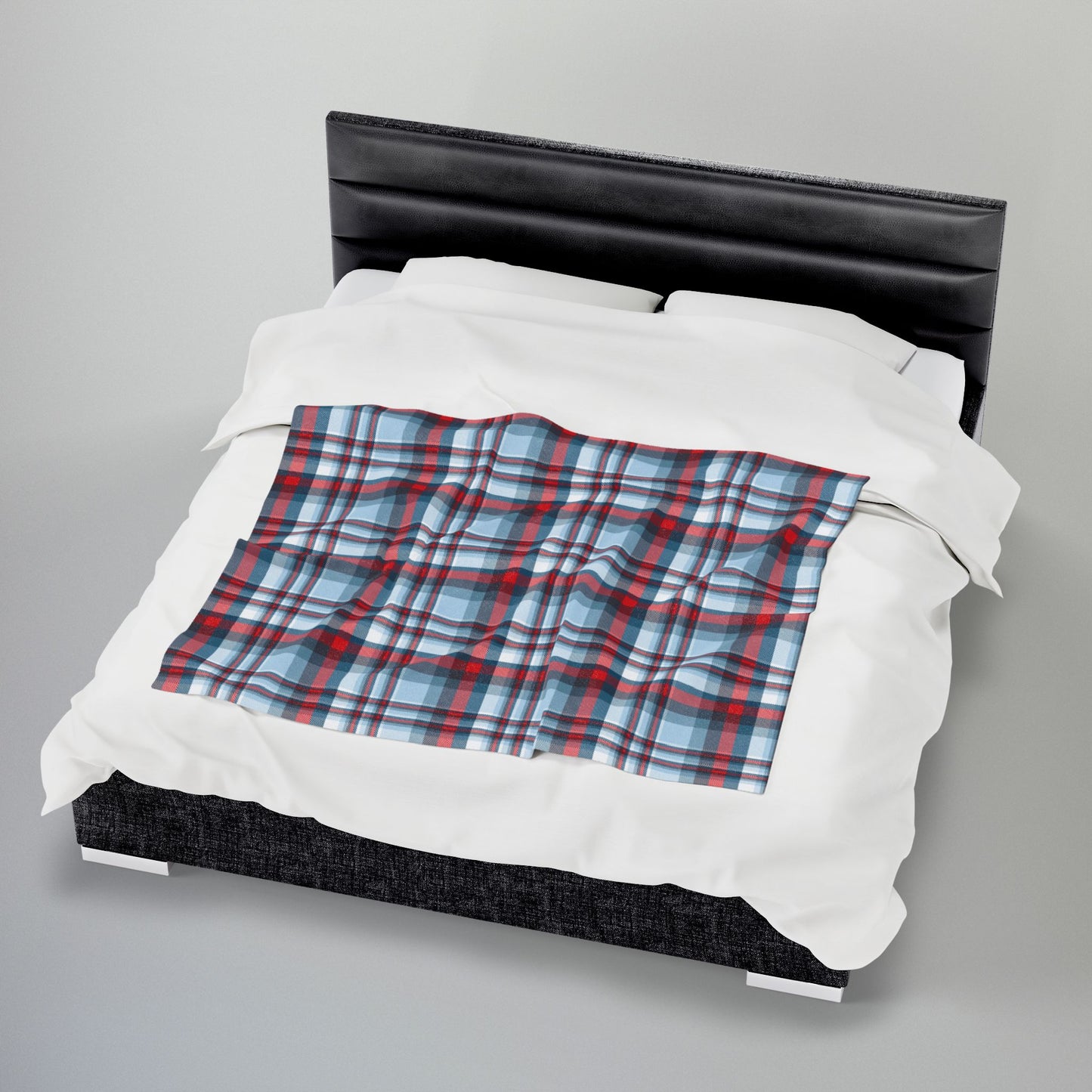 Nautical Teal Plaid Velveteen Plush Blanket
