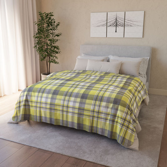 60" × 80" Beige Demigender Pride Plaid Fleece Sherpa Blanket