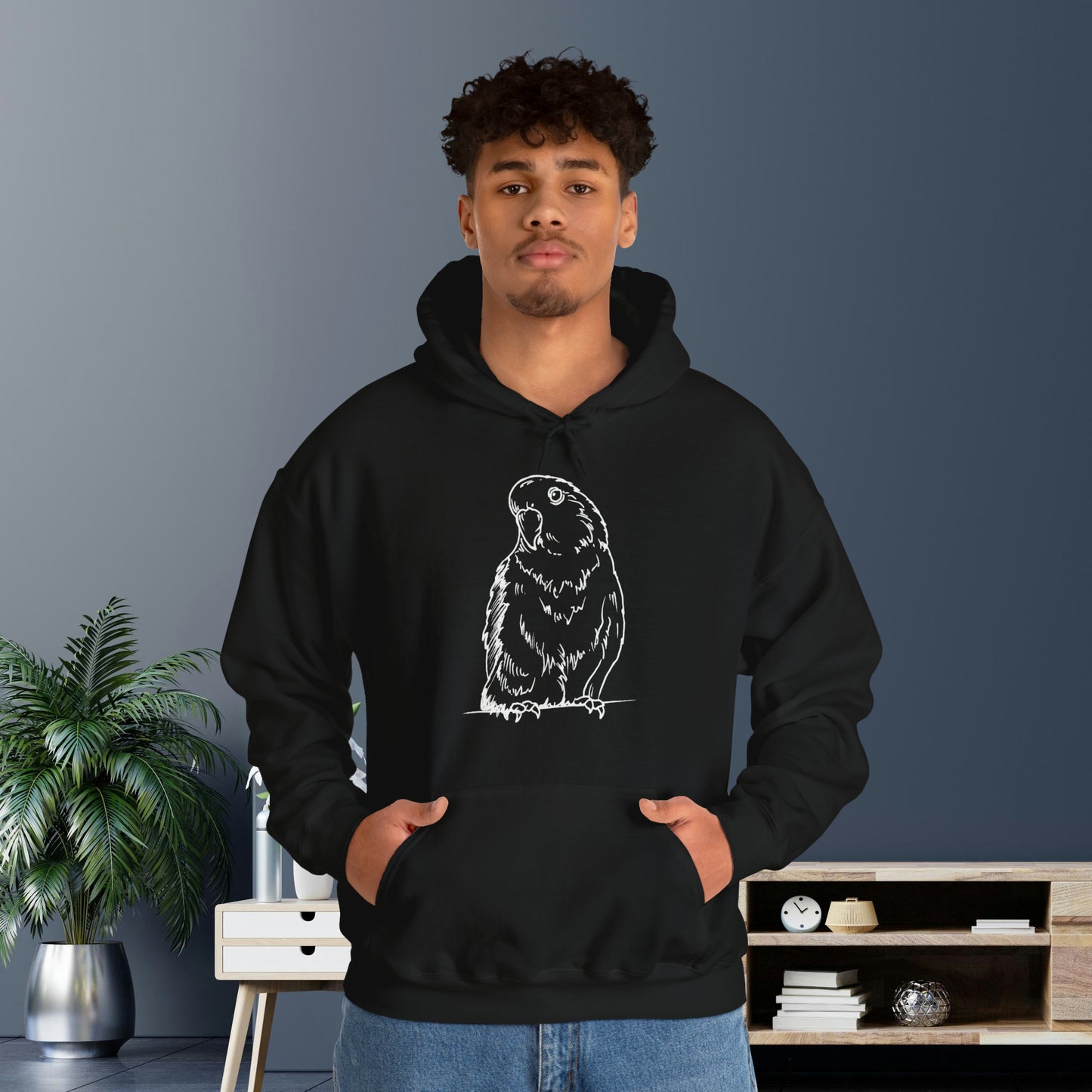 Floofball Lovebird, Line Art Hoodie