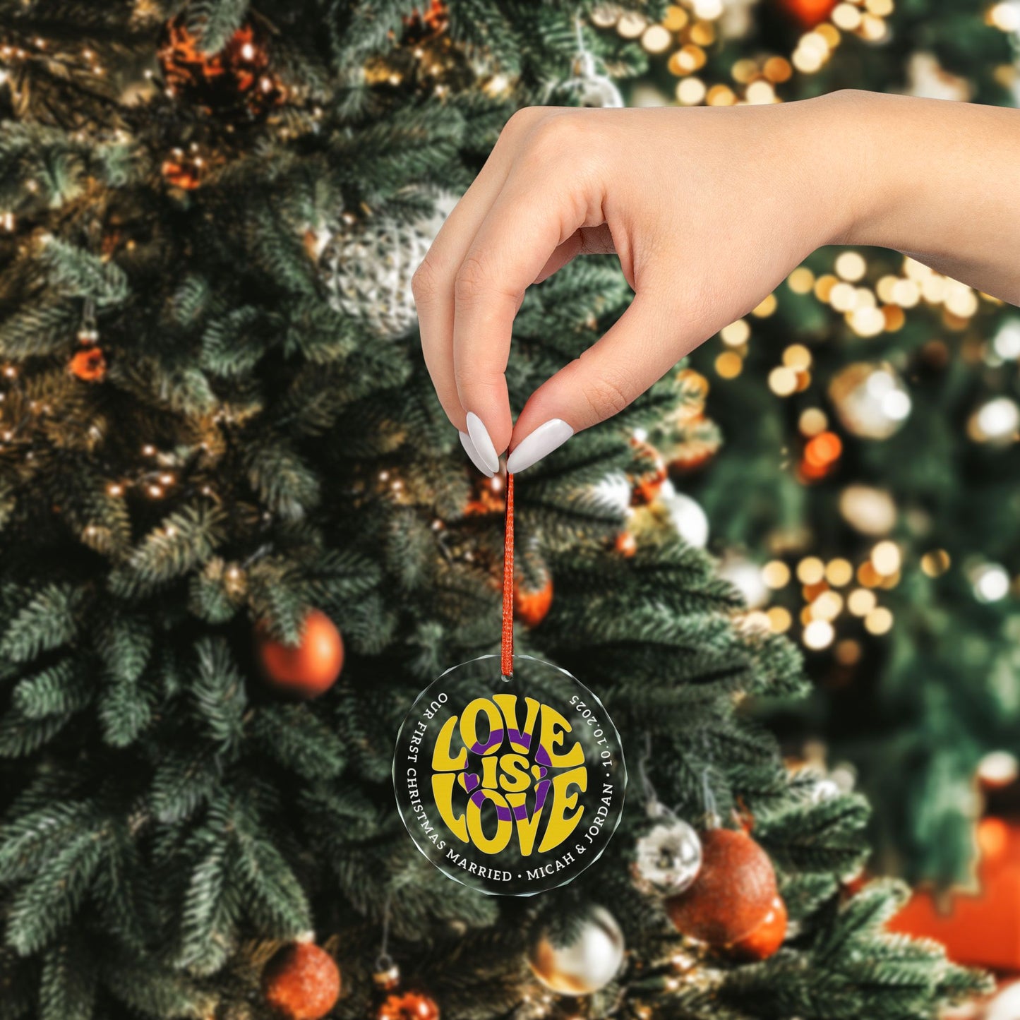 Custom Crystal Love is Love Intersex Pride 3" Circle Ornament