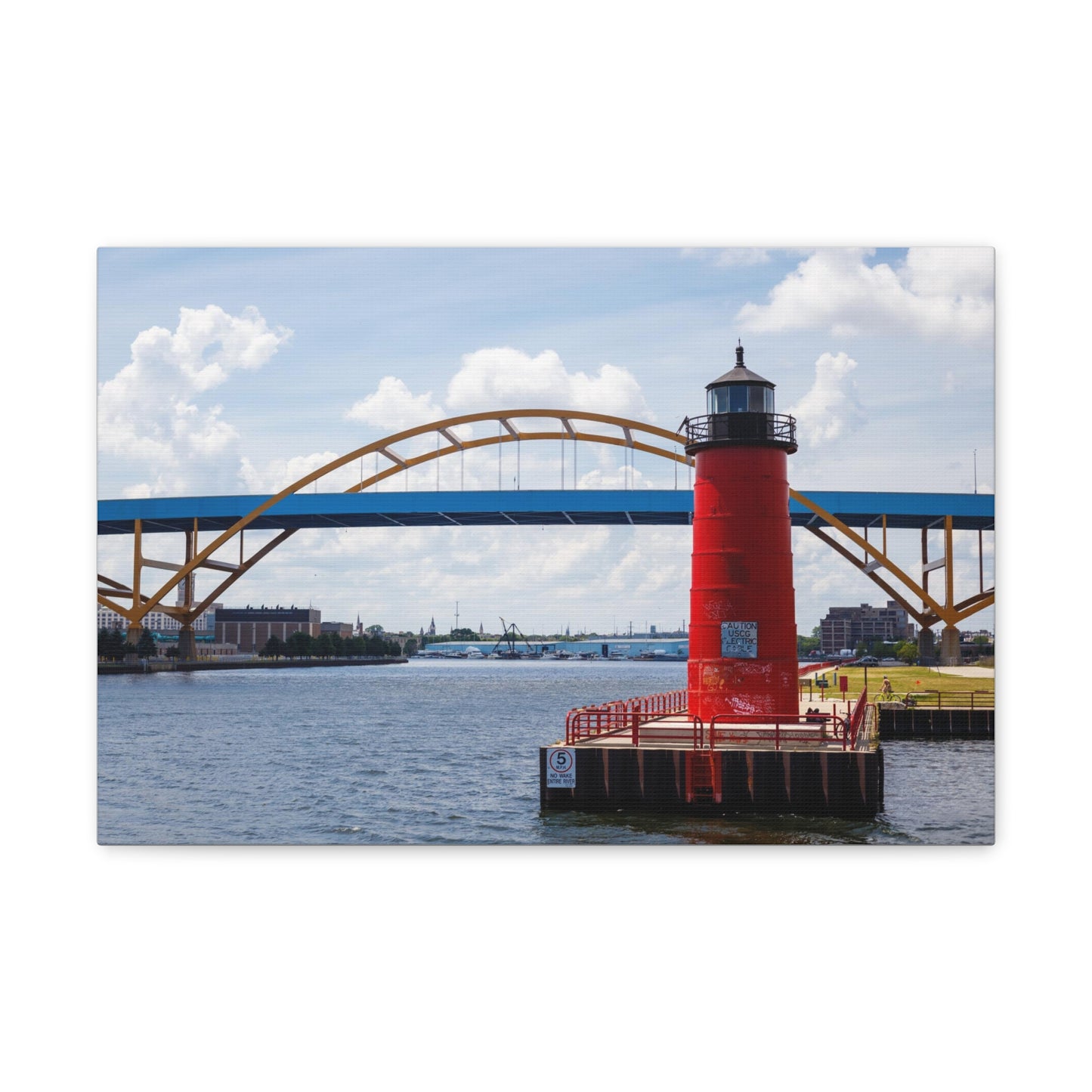 Puente y faro de Milwaukee Wisconsin Hoan; Milwaukee Pierhead Light, fotografía lienzo envoltura arte de pared