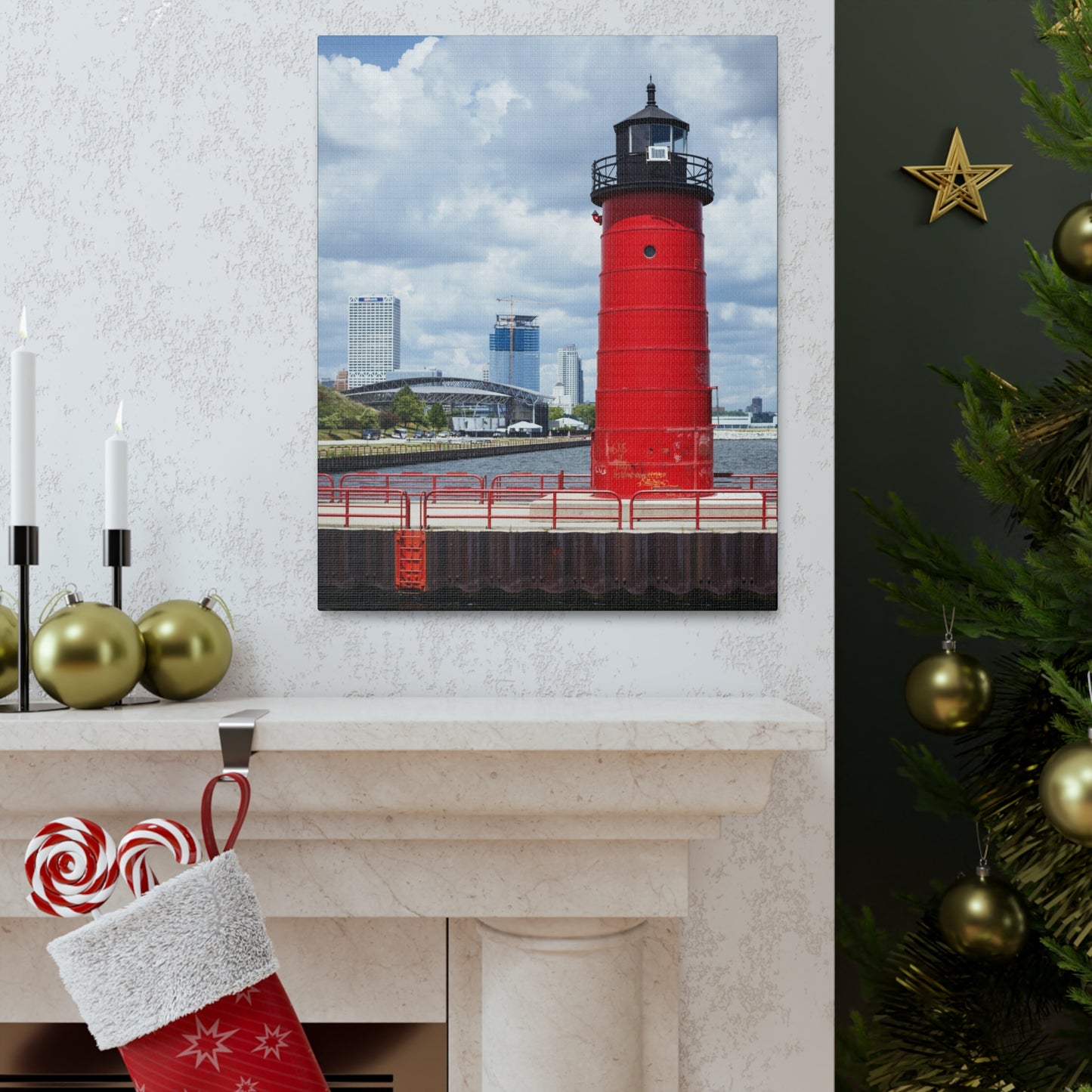 Phare et horizon de Milwaukee Wisconsin ; Milwaukee Pierhead Light, Photographie Toile Wrap Wall Art