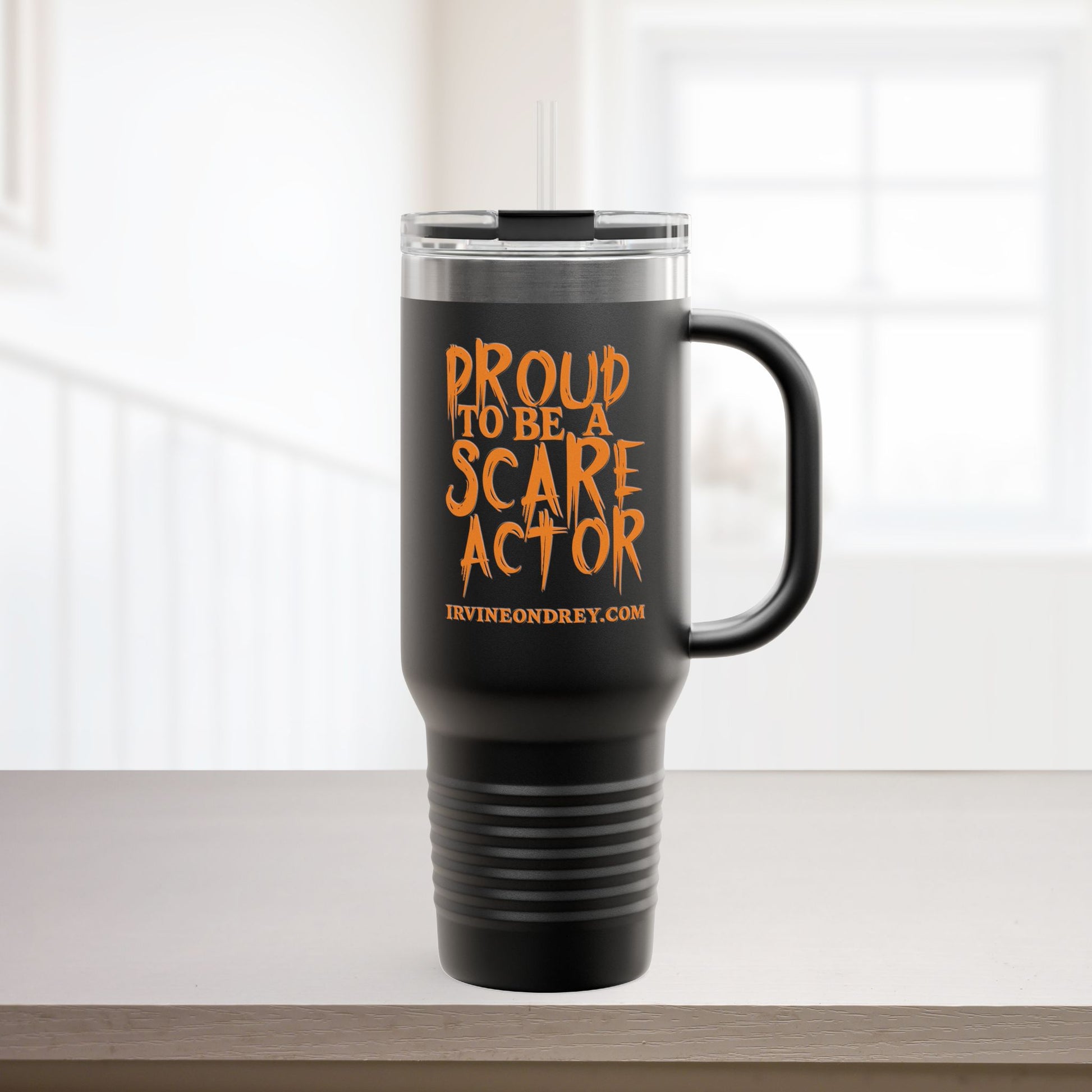 40oz Black Proud Scare Actor Personalized Insulated 40oz Travel Mug • Irvine Ondrey Engineering