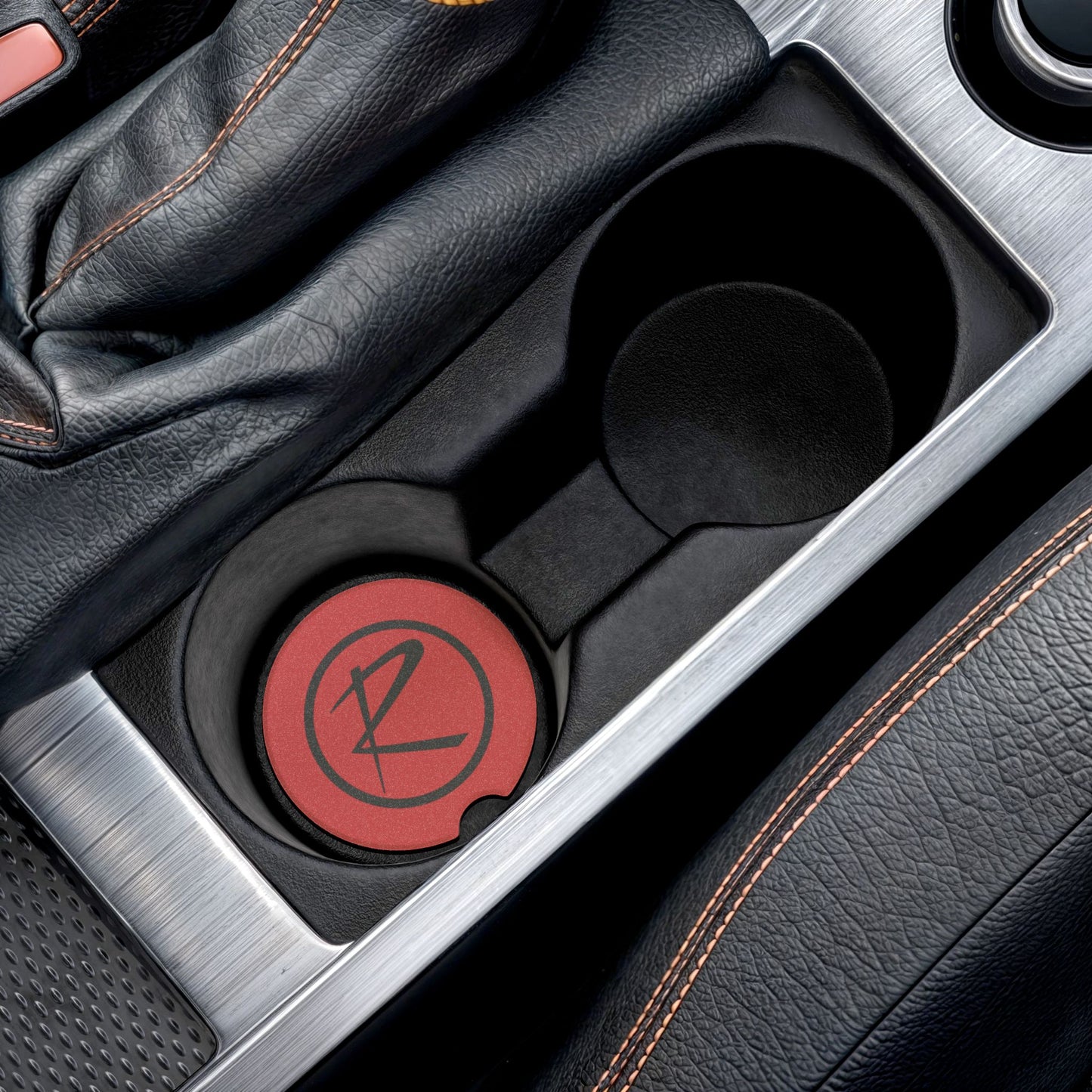 Rambler Logo Red & Black Soapstone Car Cup-Holder Coaster