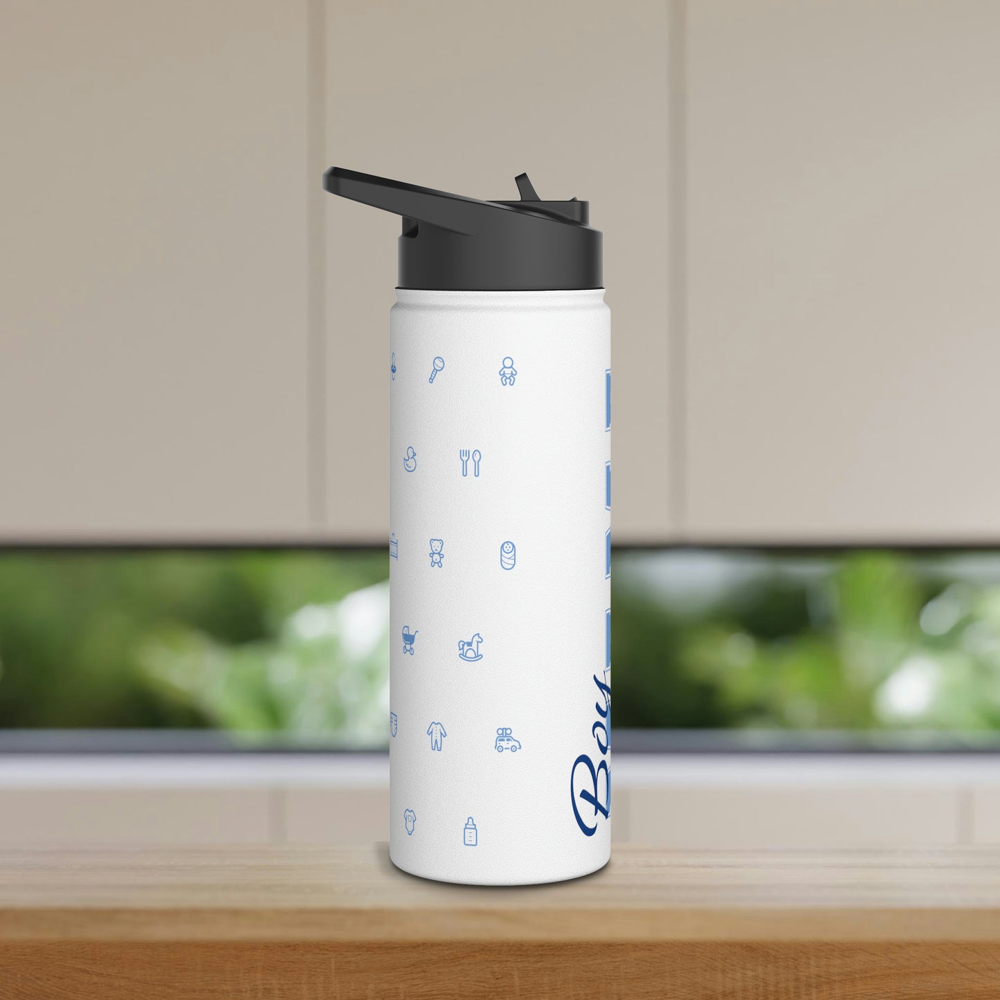 Boy Mama EST. 2023 Stainless-Steel Water Bottle with Built-In Straw, 12oz, 18oz & 32oz