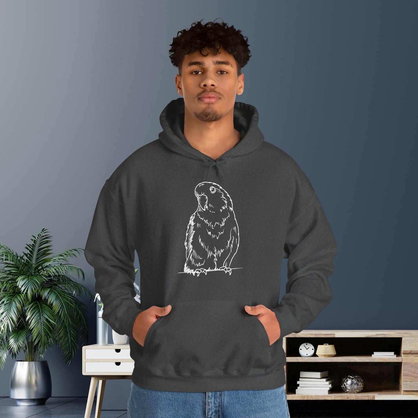 Floofball Lovebird, Line Art Hoodie