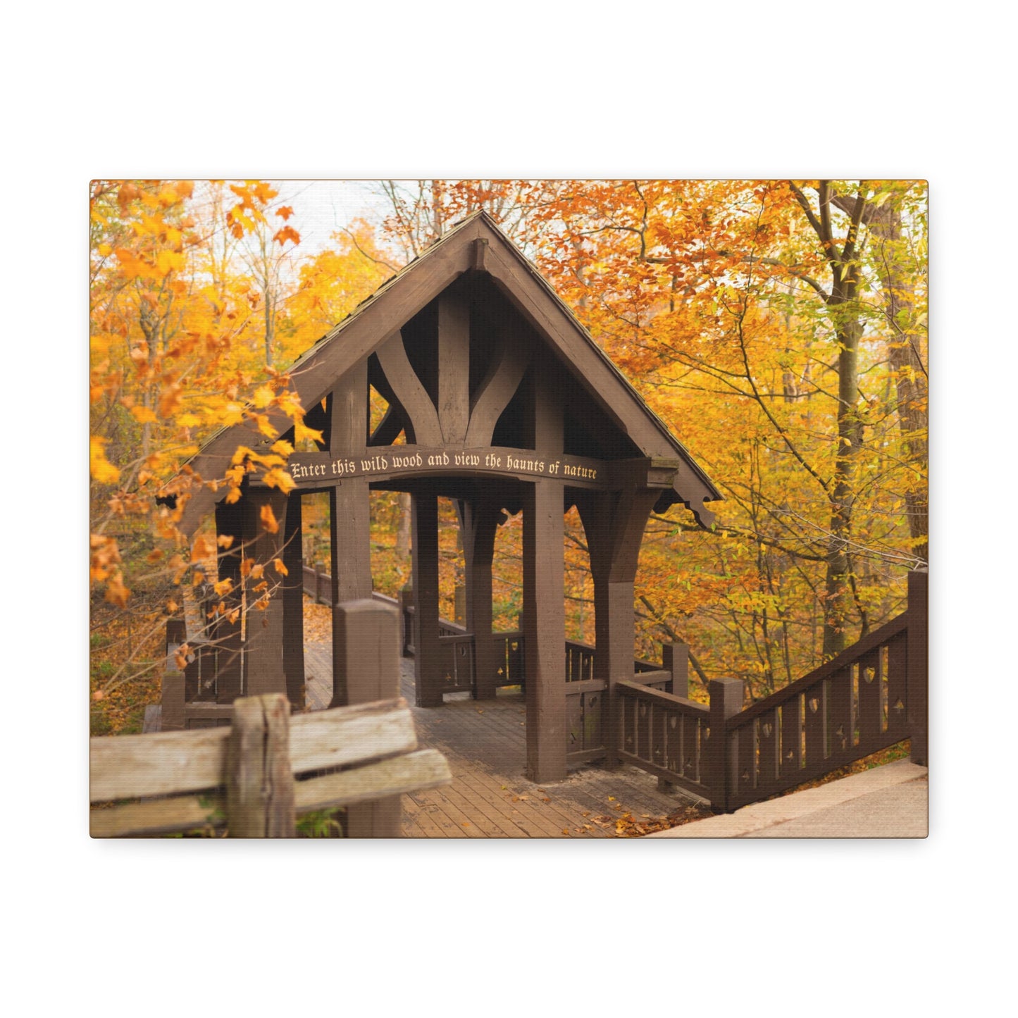 7 Bridges Trail’s Covered Bridge at Grant Park in South Milwaukee Wisconsin, Photography Canvas Wrap Wall Art