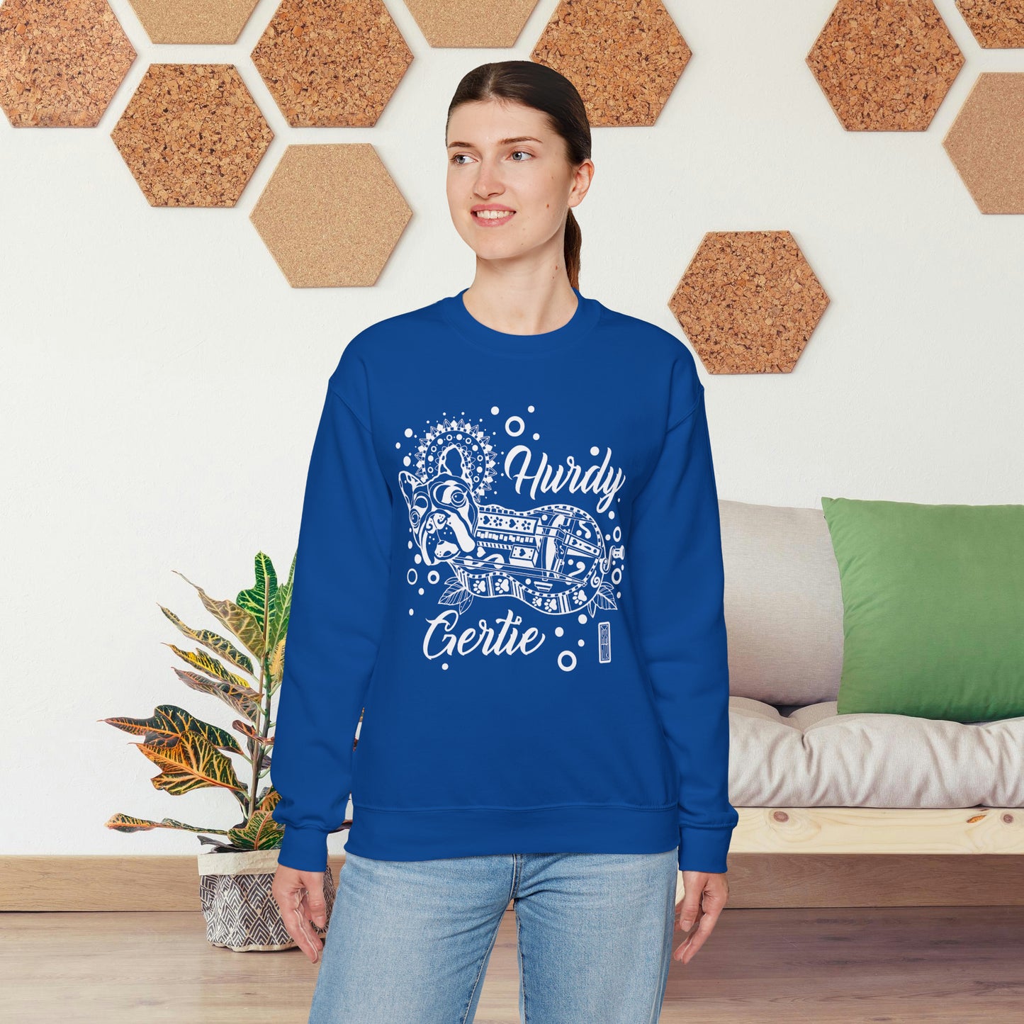 Hurdy Gertie Crew Neck Sweatshirt, Frenchton Dog Line Art Sweat Shirt