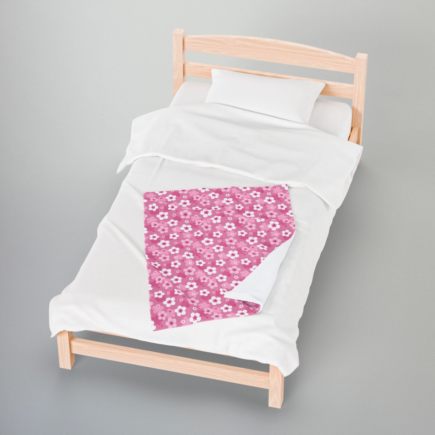 Pink Cherry Blossoms Velveteen Plush Blanket