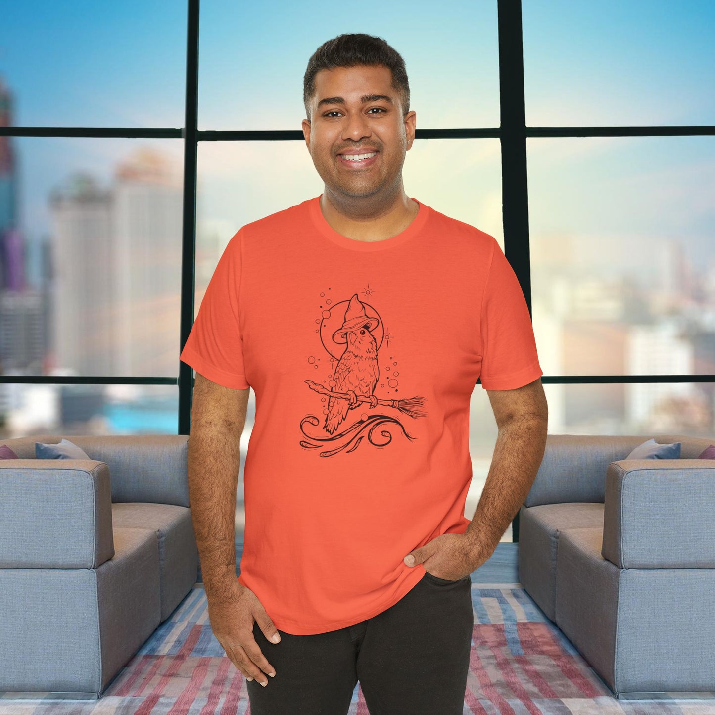 Lovebird Witch on a Broom, Line Art Tee