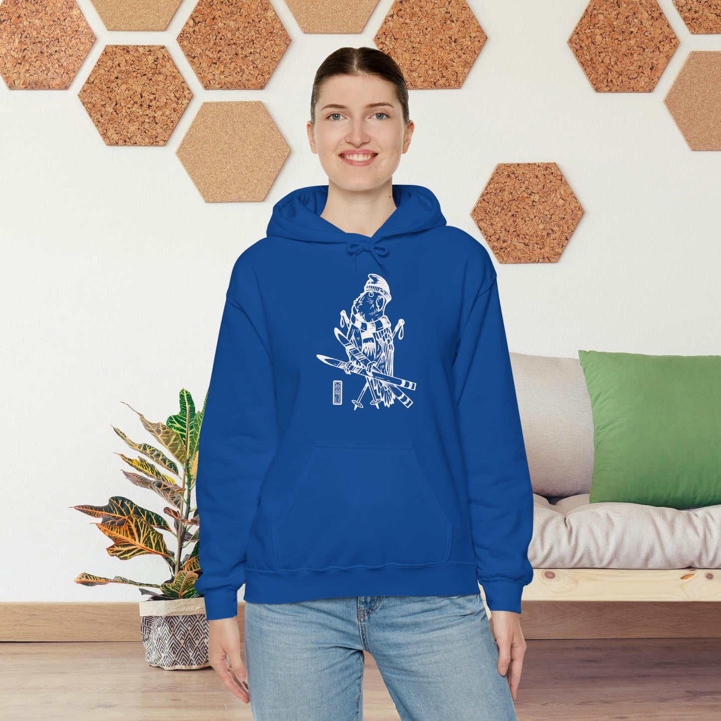 Lovebird Goes Skiing, Line Art Hoodie