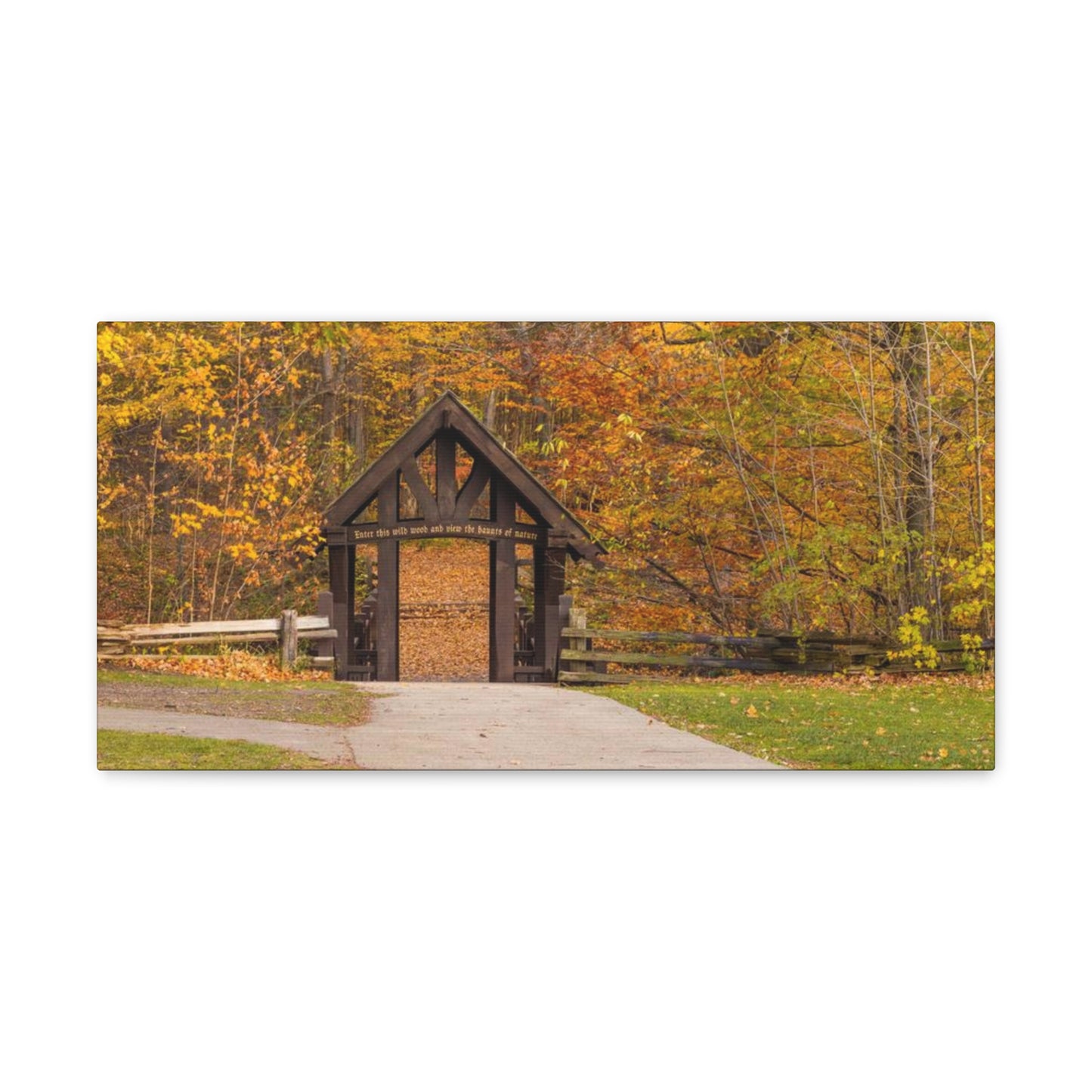 Seven Bridges Trail’s Covered Bridge at Grant Park in South Milwaukee Wisconsin, Photography Canvas Wrap Wall Art