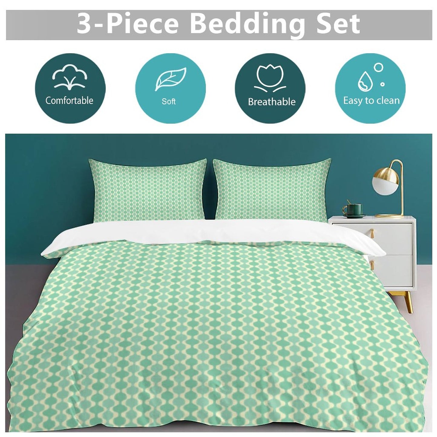 MCM Balusters | 86"x70" Queen 3-Piece Bedding Set (1 Duvet Cover + 2 Pillow Shams)