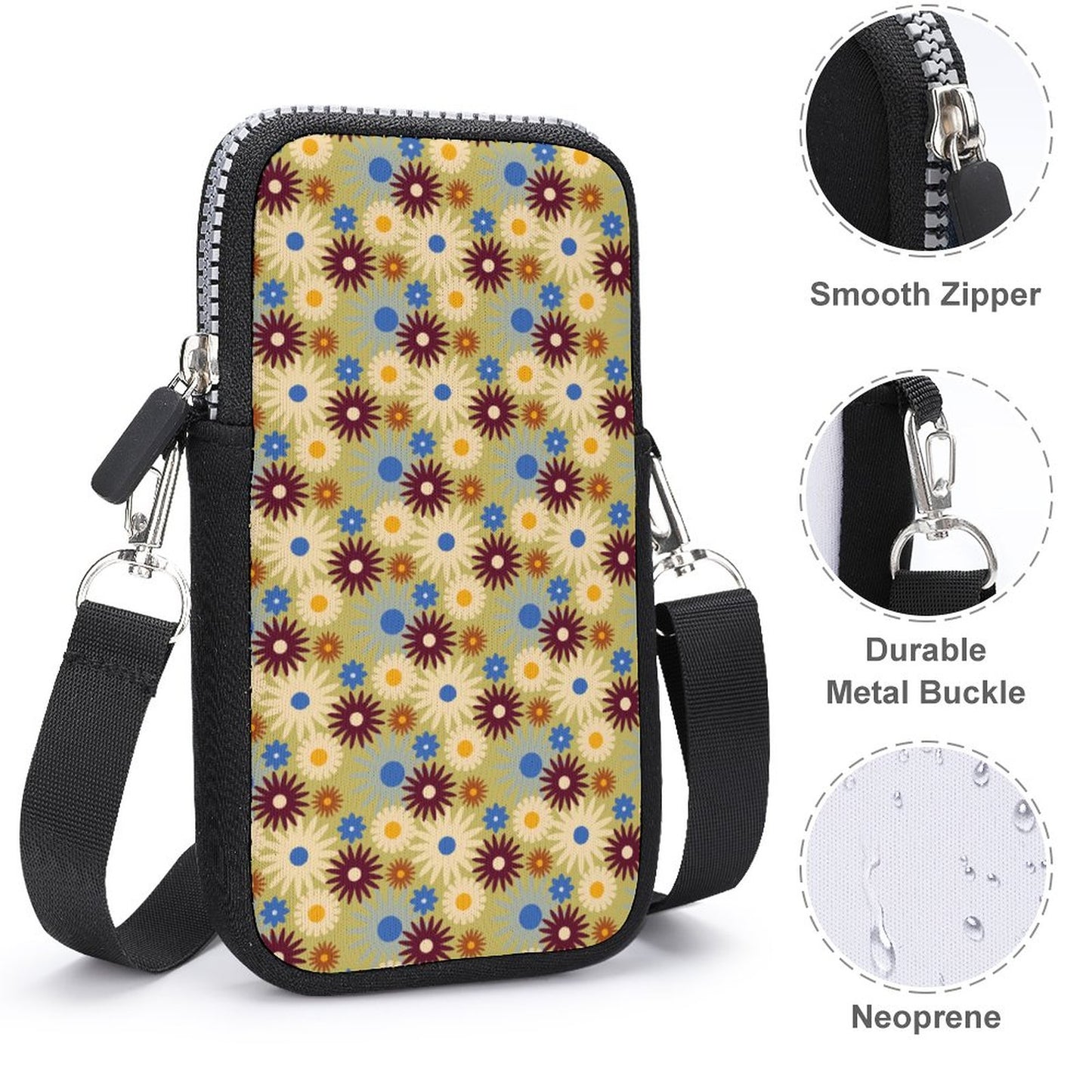 70s Floral Retro | Cell Phone Crossbody Pouch