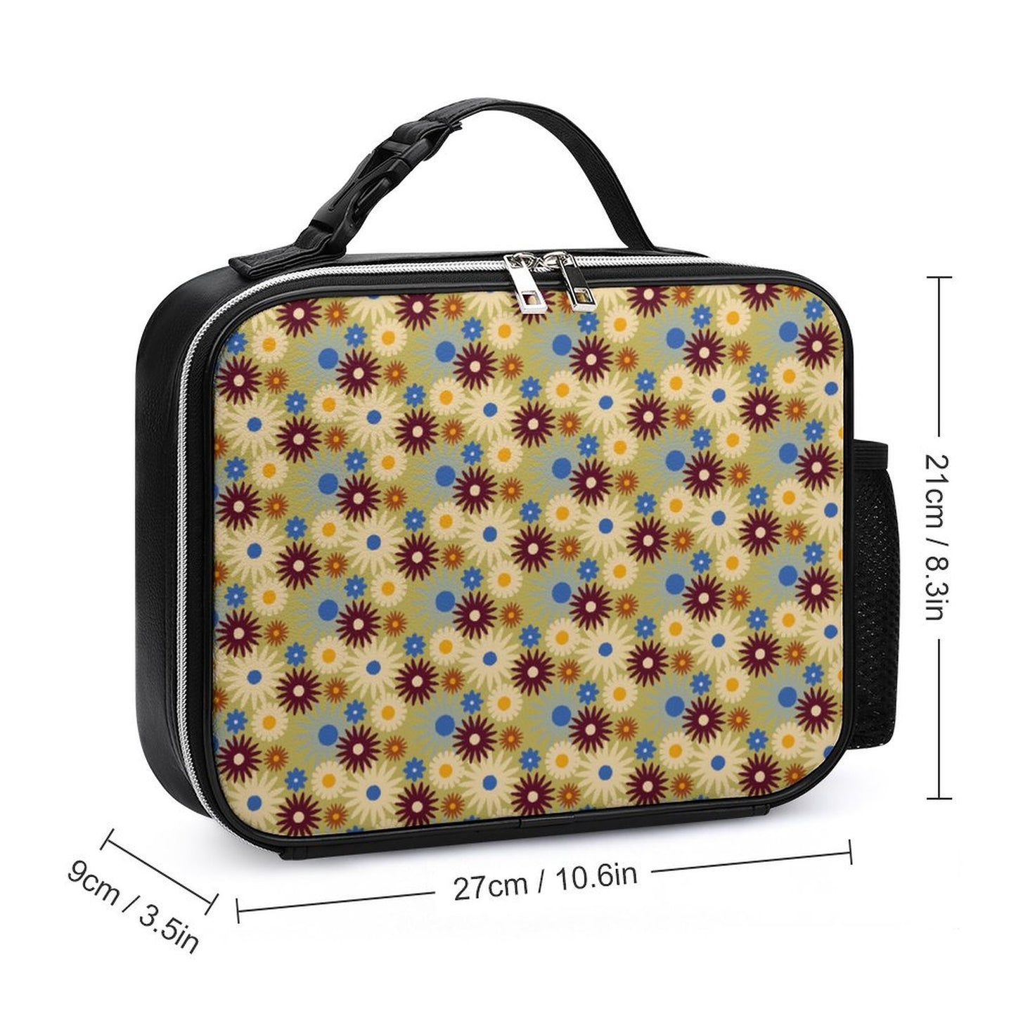 70s Floral Retro | PU Leak-proof Lunch Bag with Detachable Buckled Handle