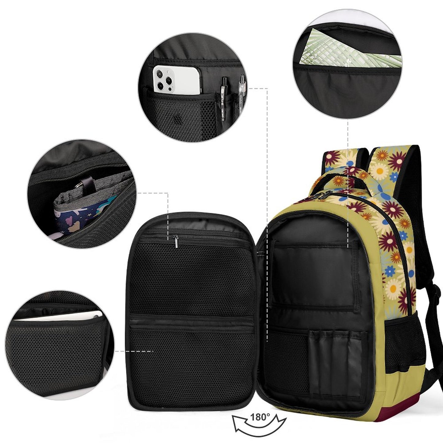 70s Floral Retro | Multi-Pocket Travel Bags