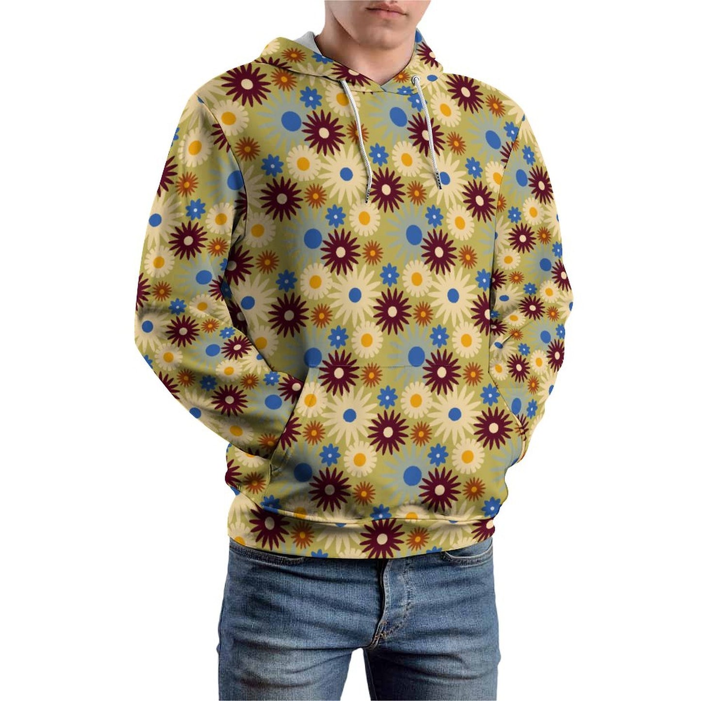 70s Floral Retro | 160gsm Lightweight Men's Hoodie A37H (All-Over Printing)