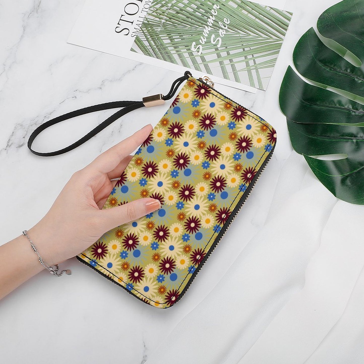 70s Floral Retro | Vertical Wristlet Wallet