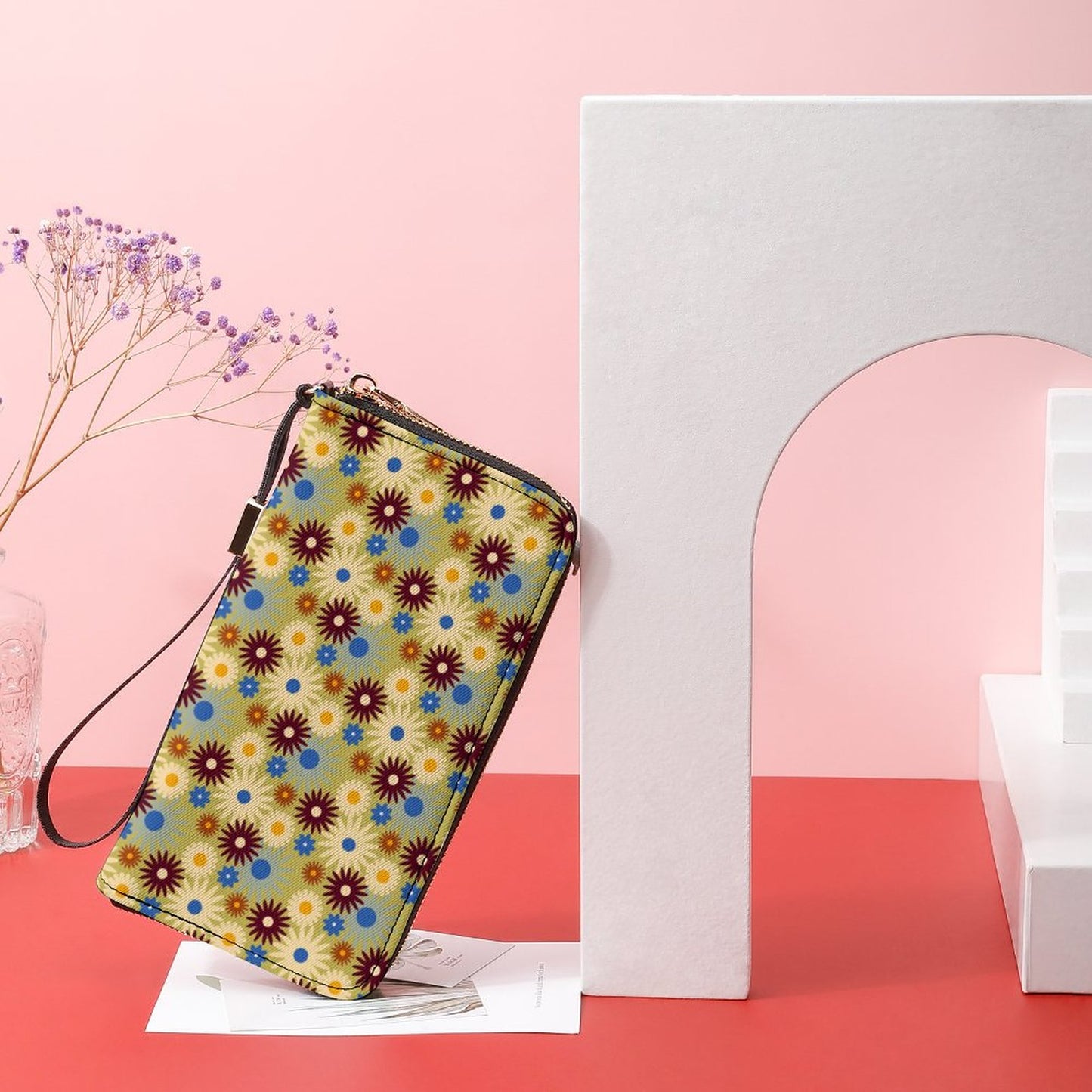 70s Floral Retro | Vertical Wristlet Wallet
