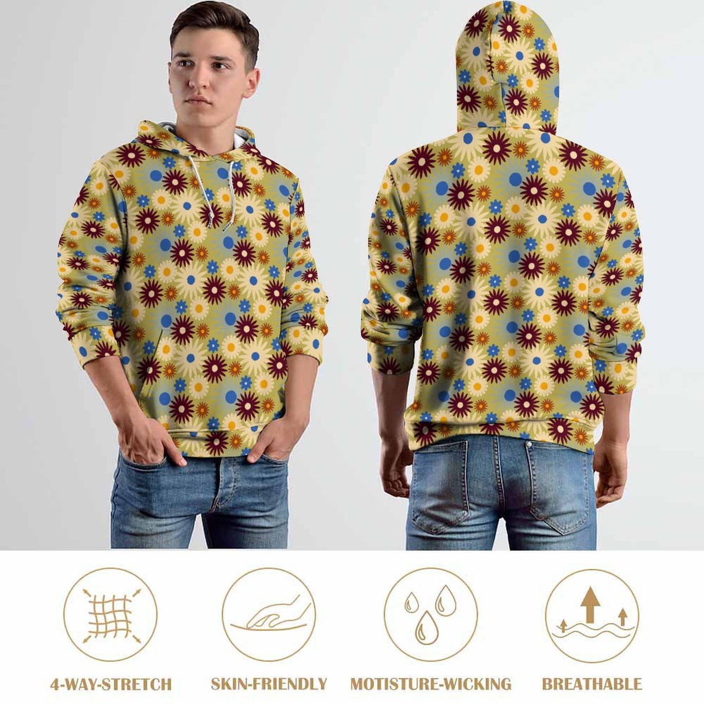 70s Floral Retro | 160gsm Lightweight Men's Hoodie A37H (All-Over Printing)