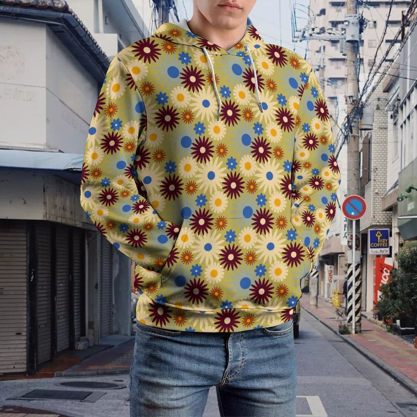 70s Floral Retro | 160gsm Lightweight Men's Hoodie A37H (All-Over Printing)