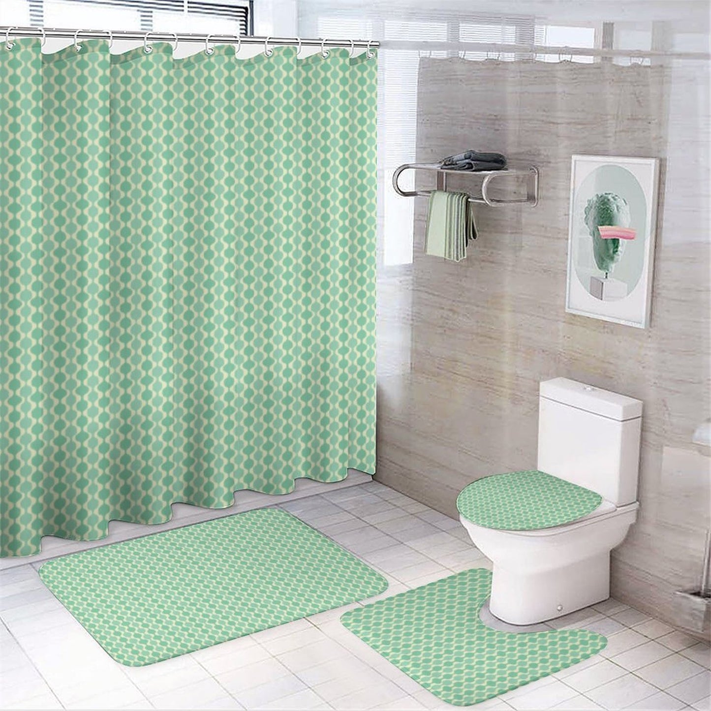 MCM Balusters | Shower Curtain Set with 3 Rugs