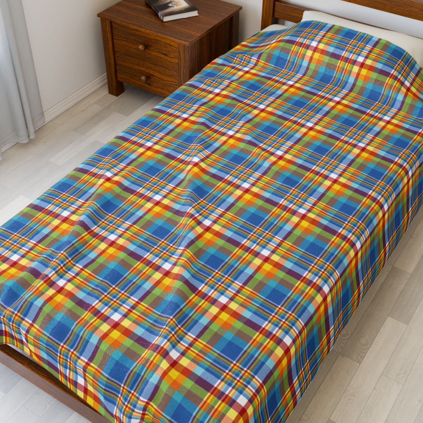 Midway Boardwalk Rainbow Ohio Plaid Velveteen Plush Blanket