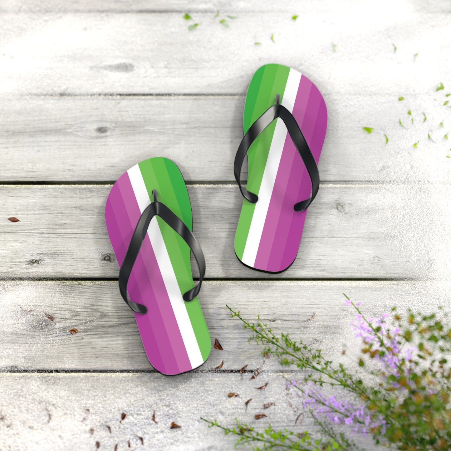 S Black sole Petalsexual Pride Flip Flops
