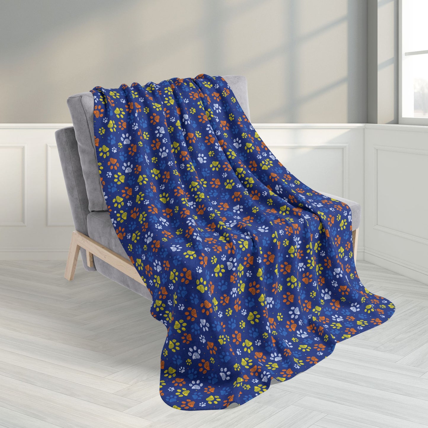 50" × 60" Midway Boardwalk Yellow & Orange Ohio Paw Prints Blue Fleece Sherpa Blanket