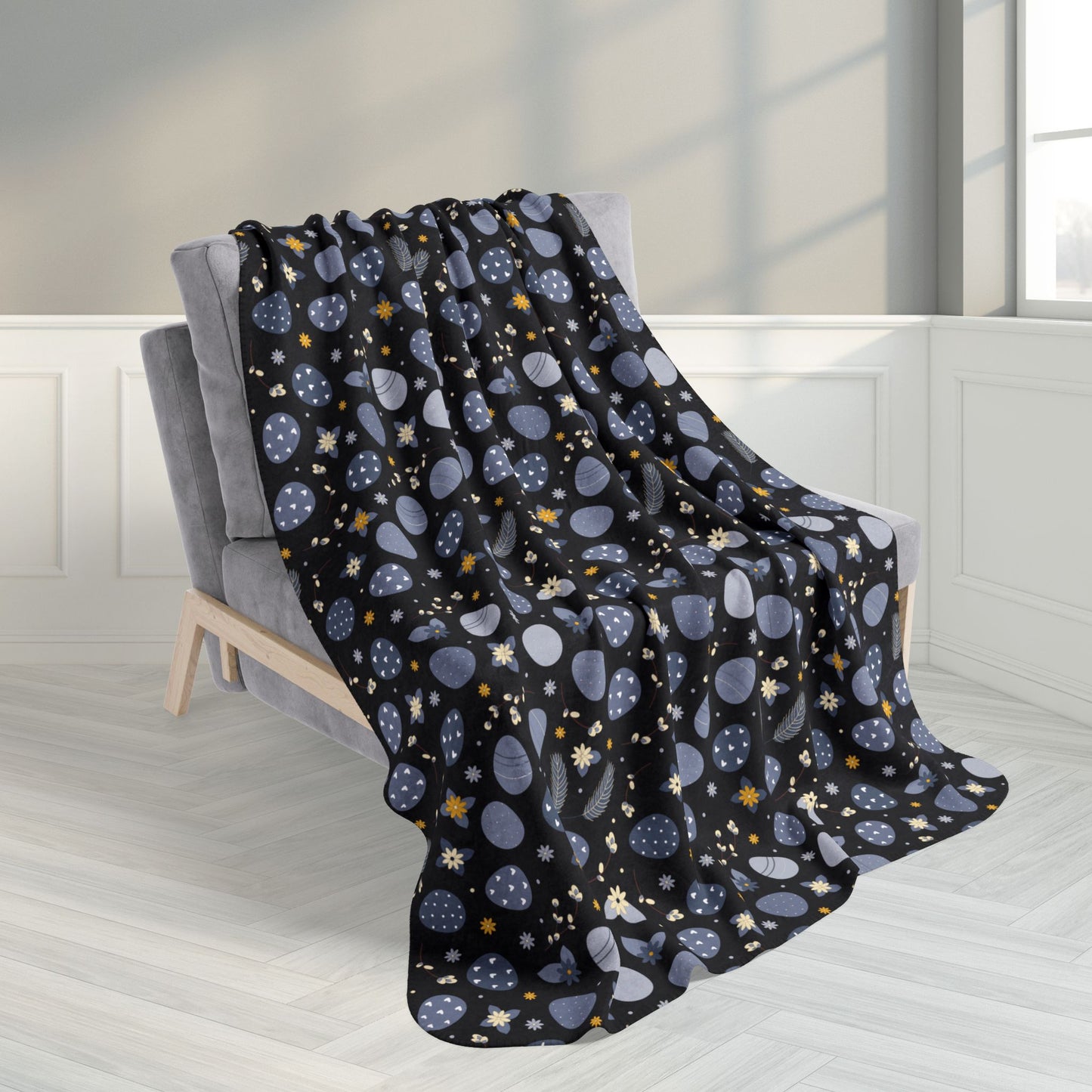 Blue Easter Eggs Black Fleece Sherpa Blanket