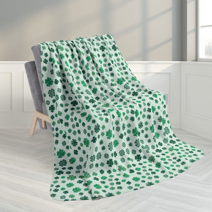 60" × 80" Grey St. Patrick's Day Mint Shamrocks Fleece Sherpa Blanket