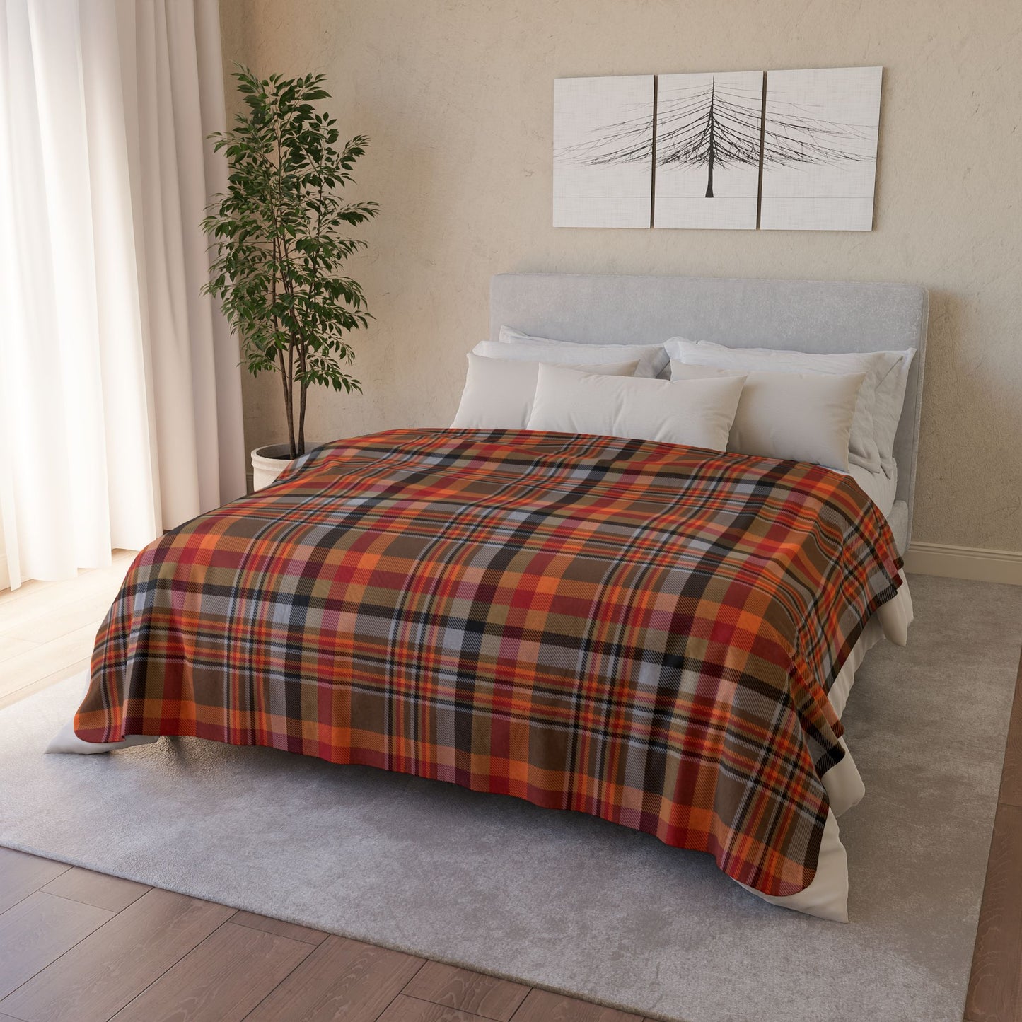 Brown & Orange Gurnee IL Plaid Fleece Sherpa Blanket