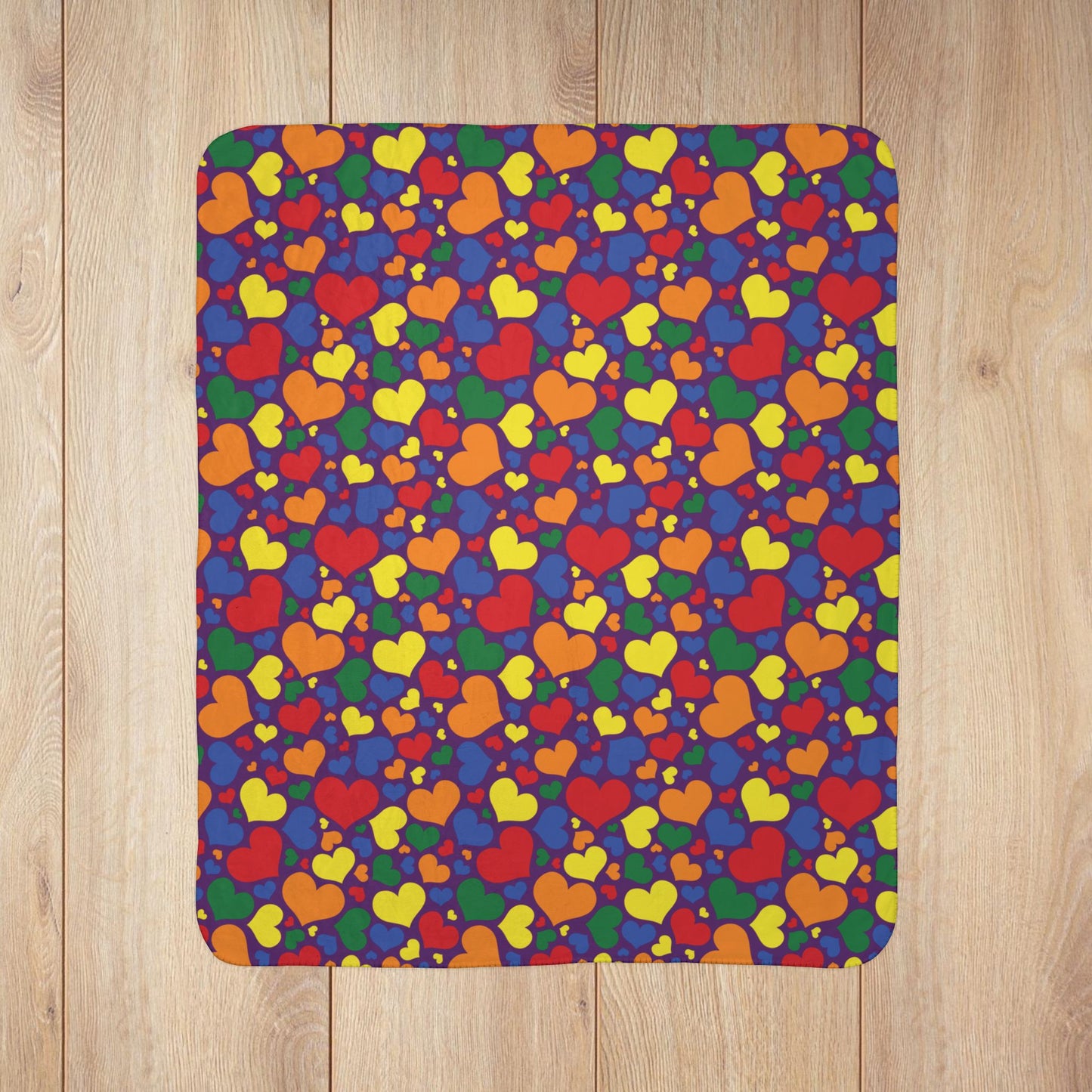 Rainbow Pride Valentine’s Day Hearts Purple Fleece Sherpa Blanket