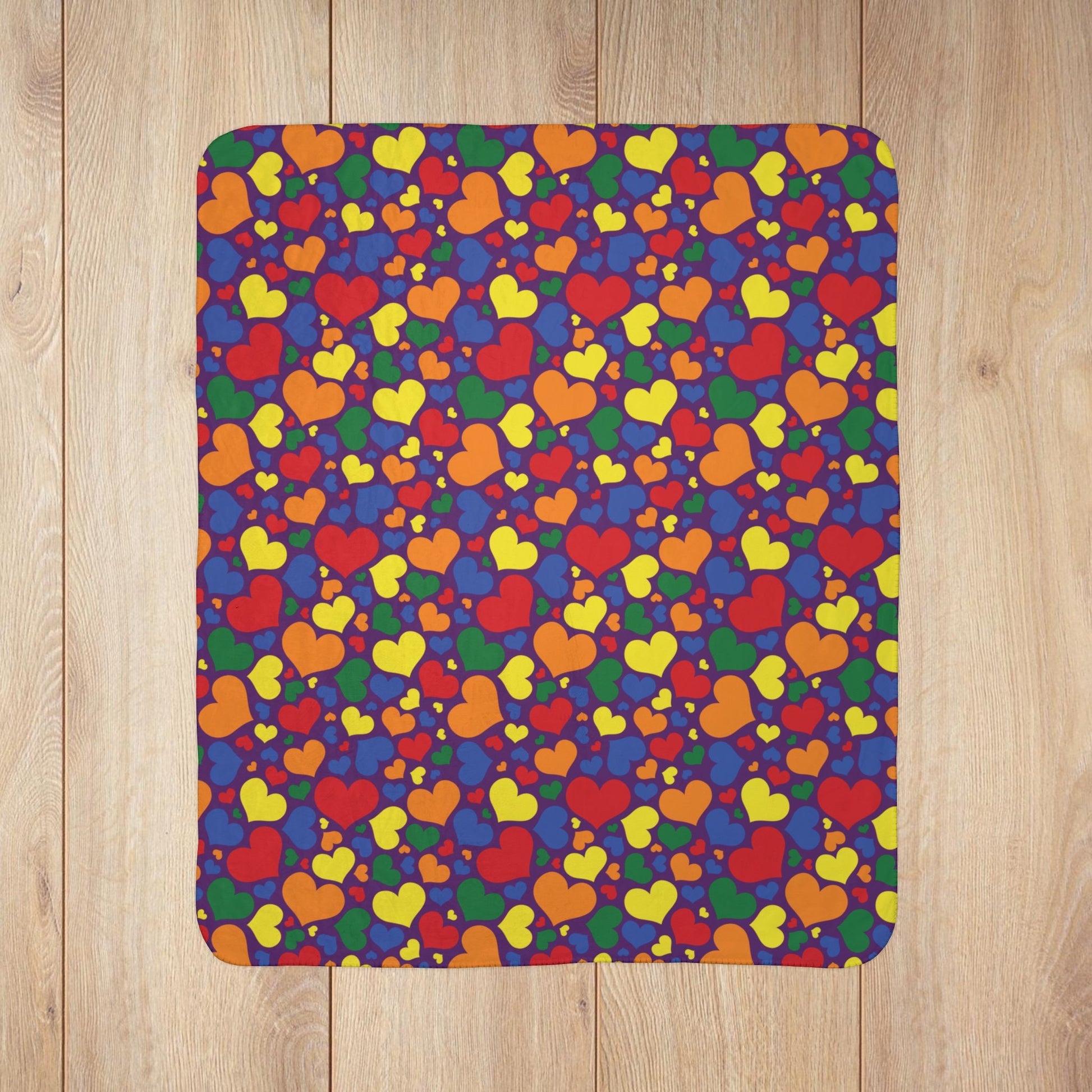 Rainbow Pride Valentine’s Day Hearts Purple Fleece Sherpa Blanket