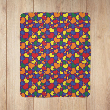 Rainbow Pride Valentine’s Day Hearts Purple Fleece Sherpa Blanket