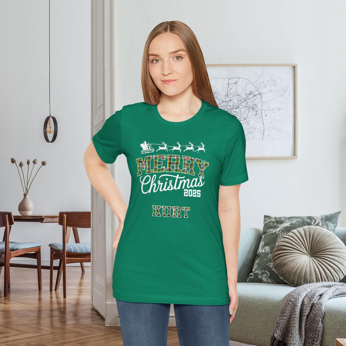 Custom Christmas Green and Gold Green Bay WI Plaid Tee or Pajama Top