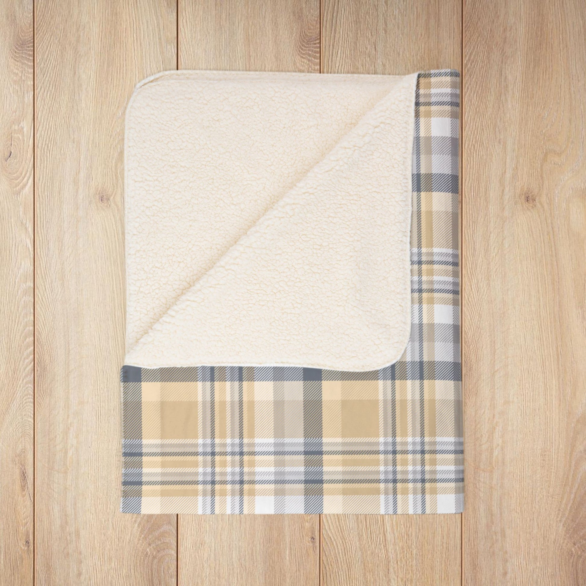 Winter Tan & Grey Plaid Fleece Sherpa Blanket