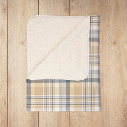 Winter Tan & Grey Plaid Fleece Sherpa Blanket
