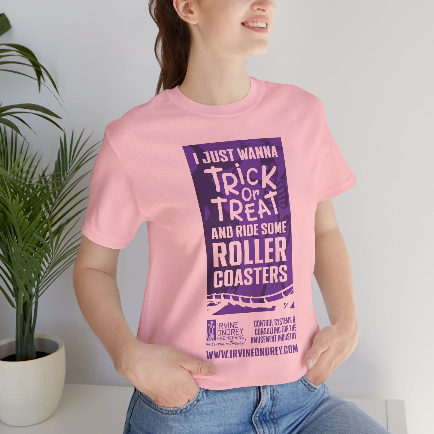 I Just Wanna Trick-or-Treat & Roller Coasters Tee (FRONT graphic) • Irvine Ondrey Engineering