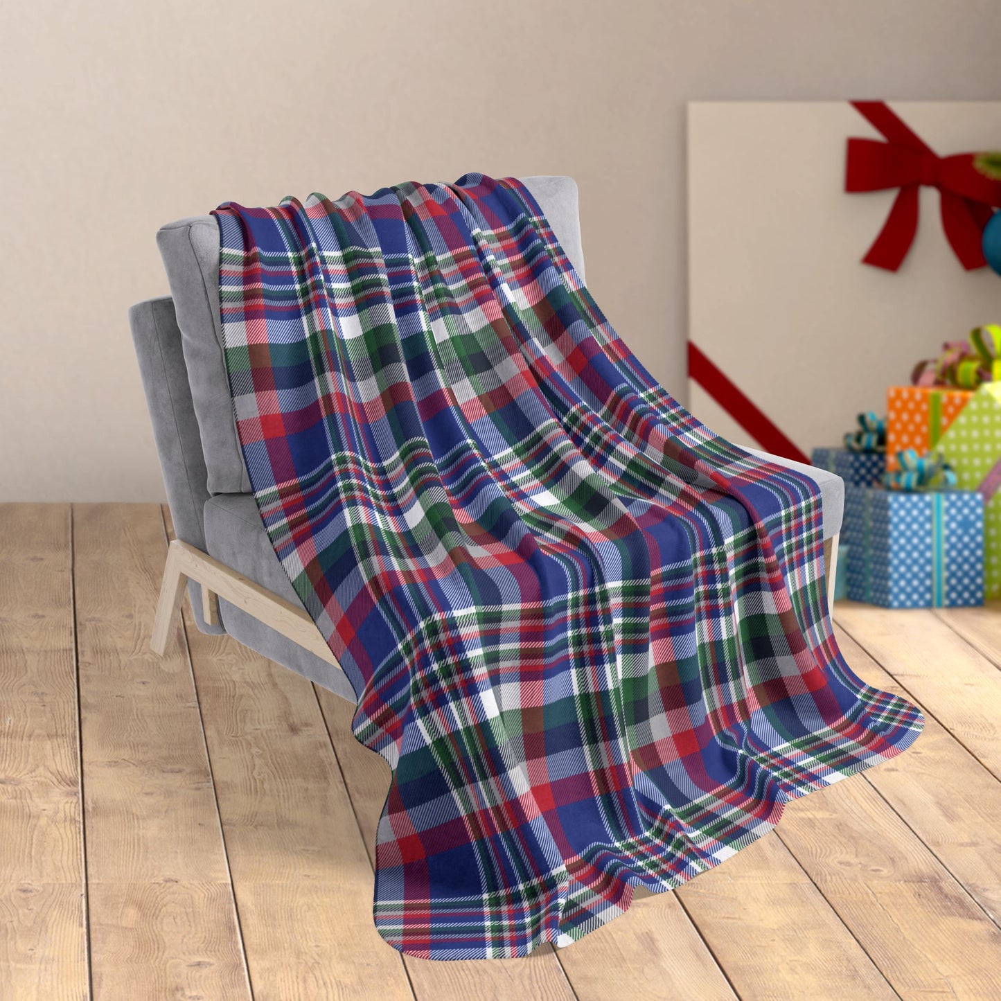 Christmas Blue & Red Buffalo NY Plaid Fleece Sherpa Blanket