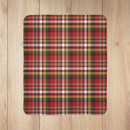 Christmas Red, Green & Gold Rustic Plaid Fleece Sherpa Blanket
