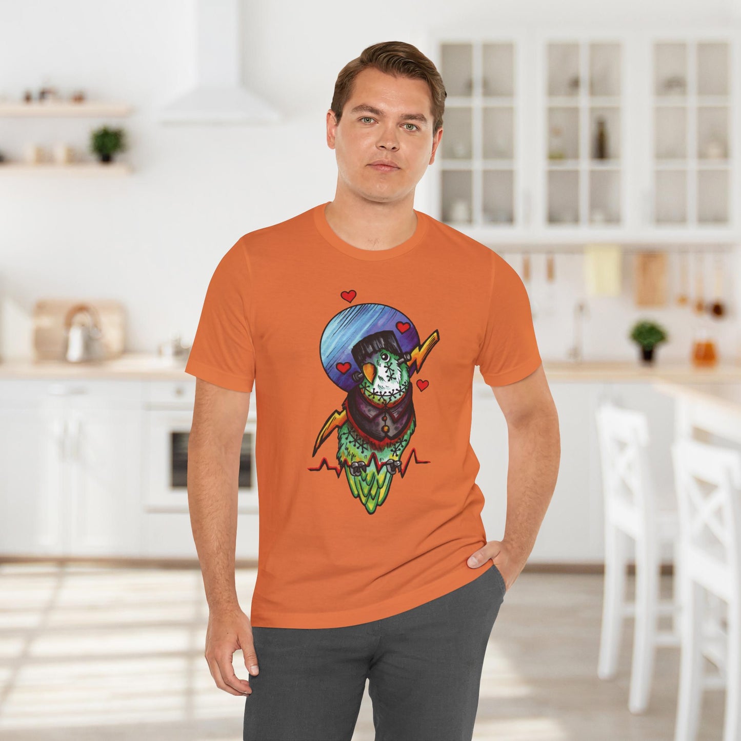 Frankenstein Lovebird, Hand-Drawn & Hand-Colored Tee
