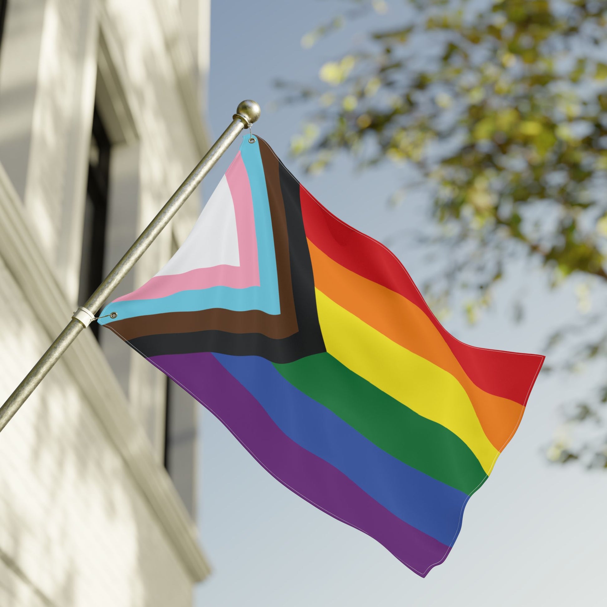 24'' × 36'' Rainbow Progress Pride Flag, with Left or Right Side Grommets