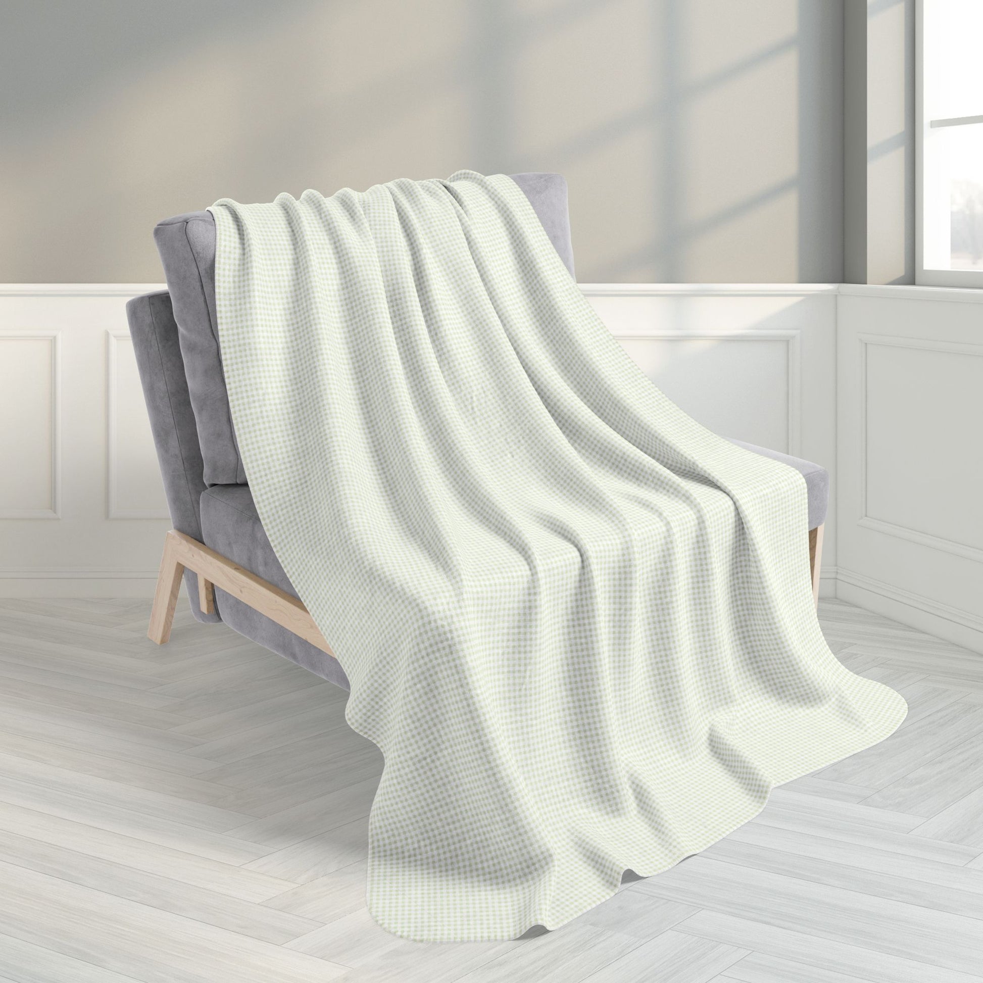 Light Green & White Gingham Fleece Sherpa Blanket