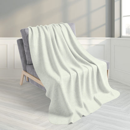 Light Green & White Gingham Fleece Sherpa Blanket