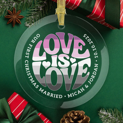 Round One Size Custom Glass Love is Love Straight Queer Pride 3.5" Circle Ornaments