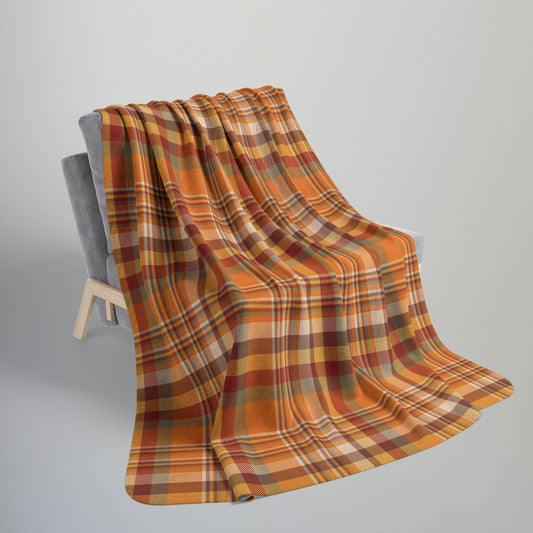 Autumn Orange Plaid Fleece Sherpa Blanket