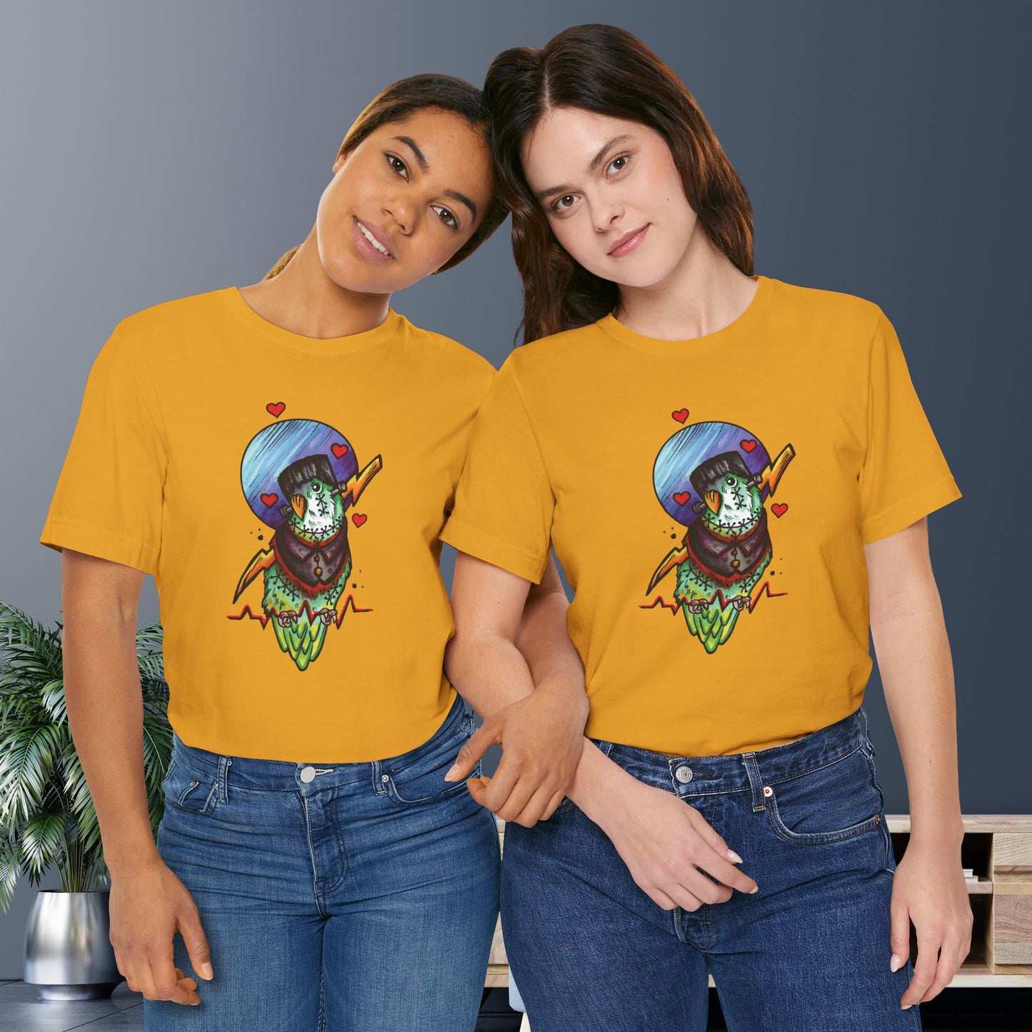 Frankenstein Lovebird, Hand-Drawn & Hand-Colored Tee